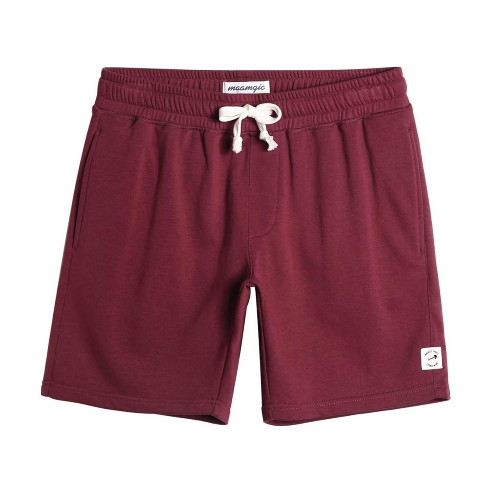 Maamgic Mens Lounge Shorts Burgundy Sweat Shorts with Zip Pockets Size S